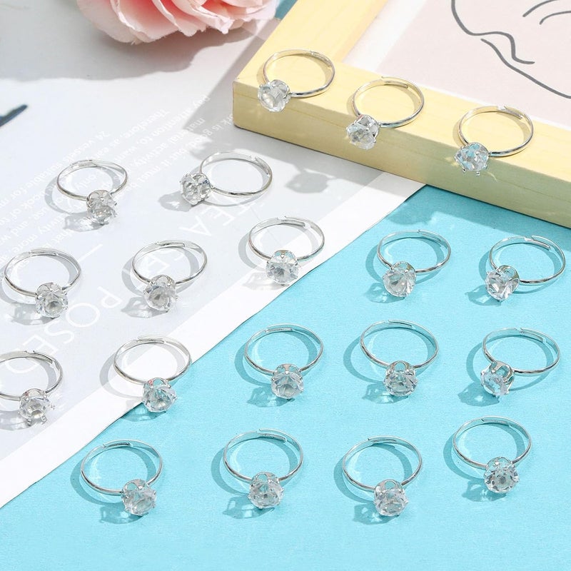 NEWITIN 120 Pieces Fake Rings Diamond Engagement Rings Silver Ring for Bridal Shower Party Game Wedding Table Decorations - Image 4